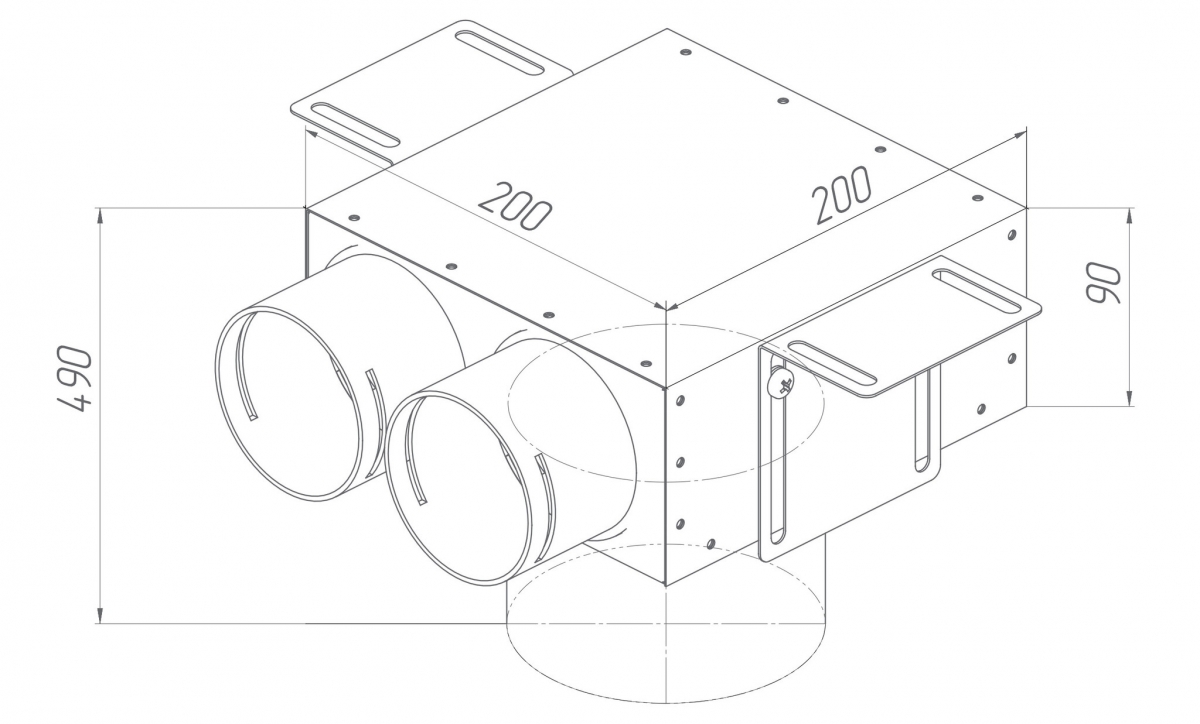 Provent VPSL 125/75x2 пленум потолочный круглый на 2 выхода (L=400 мм)