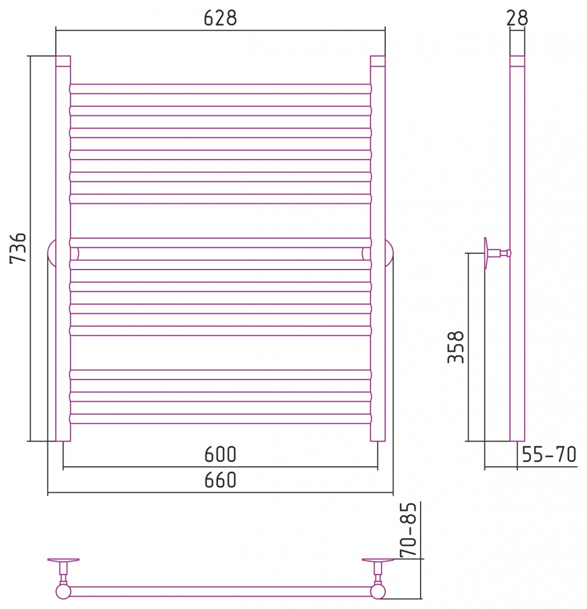 Полотенцесушитель водяной Стилье Универсал-53 800x600