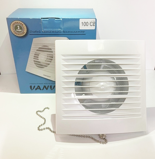 Вентилятор накладной Ванвент ВВ 100 СВ (с обратным клапаном, шнур вкл/выкл)