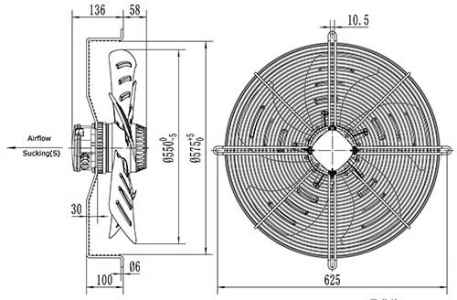 Вентилятор Ванвент YWF4E-630S-137/70-G вытяжной (всасывание) на сетке (10500 m/h)