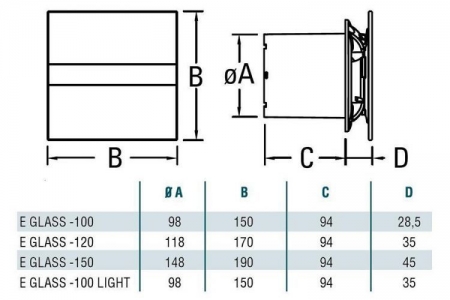 Накладной вентилятор Cata E 100 GLT Light (LED подсветка, Таймер) + обратный клапан
