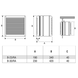 Вентилятор реверсивный Cata B-30 RA с автоматическими жалюзи и ПУ
